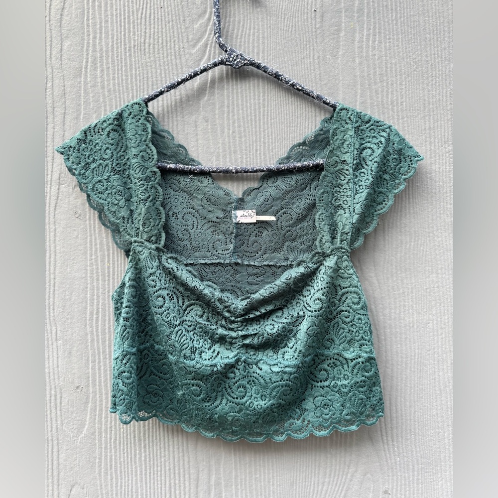 Free People Dark Teal Stretch Lace Crop Top Size MD